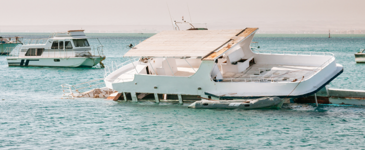 Boat sinking in the middle of the ocean