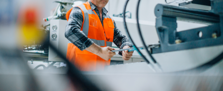 Man working on an industrial CNC machine