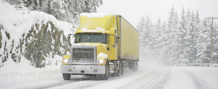 semi-truck on an icy road